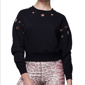 Good American Grommet Cotton-Blend Sweater Black